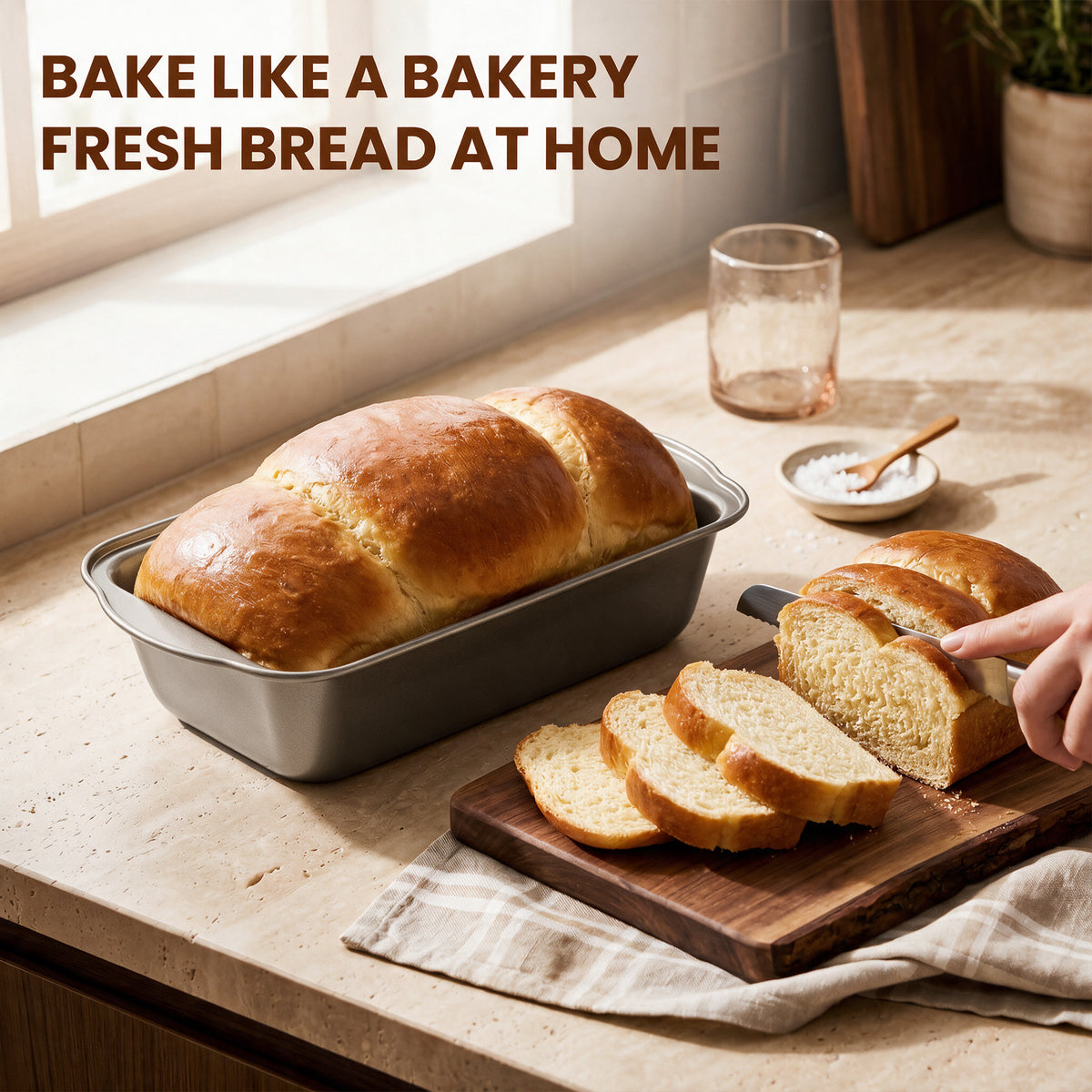 Kikcoin 4-Piece Loaf Pan Set, 9"*5" Non-Stick Baking Pan, Carbon Steel Bakeware, Easy Release & Oven Safe Meatloaf Pan for Banana Bread, Cake & Pastry Baking, Champagne Gold