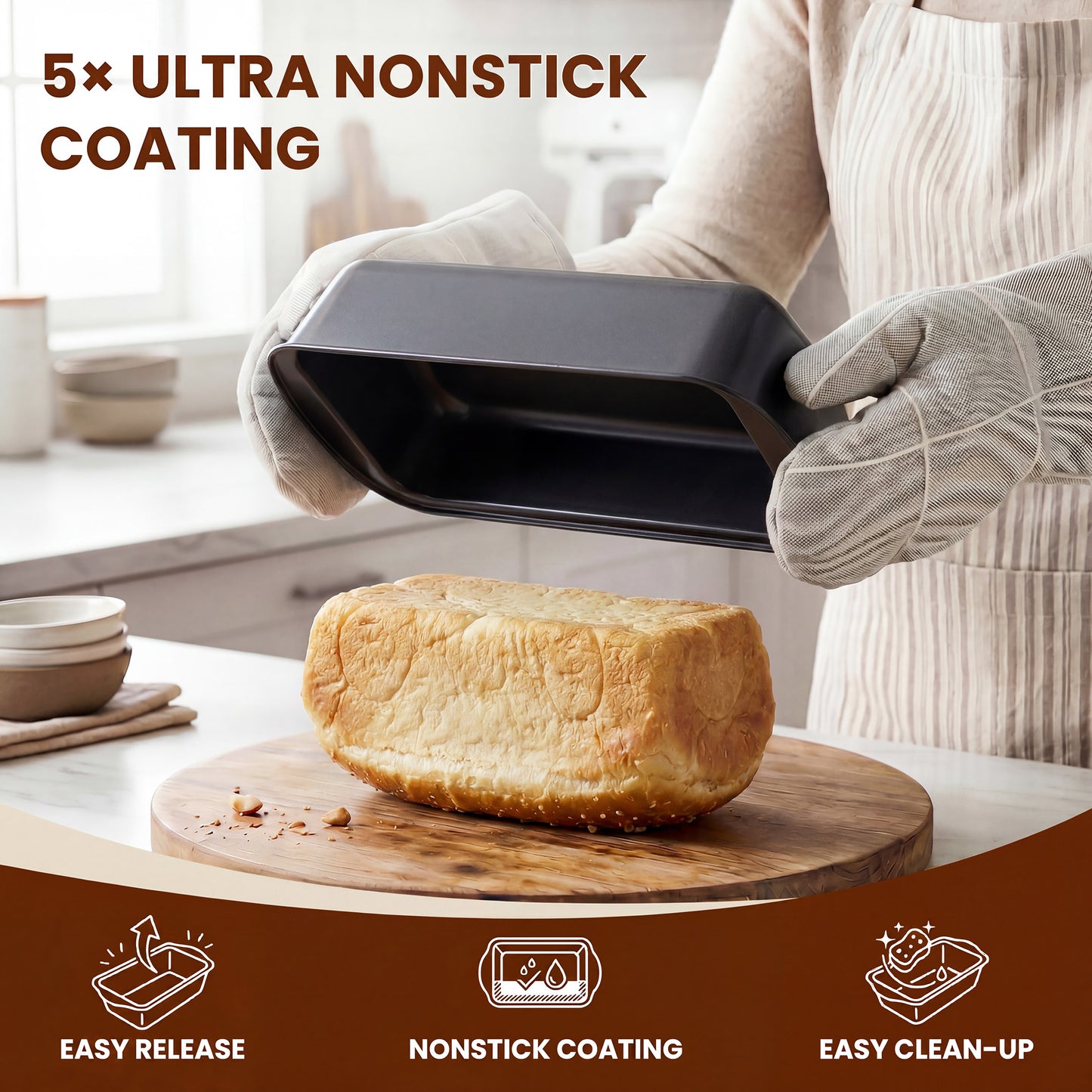 Kikcoin 4-Piece Loaf Pan Set, 9"*5" Non-Stick Baking Pan, Carbon Steel Bakeware, Easy Release & Oven Safe Meatloaf Pan for Banana Bread, Cake & Pastry Baking