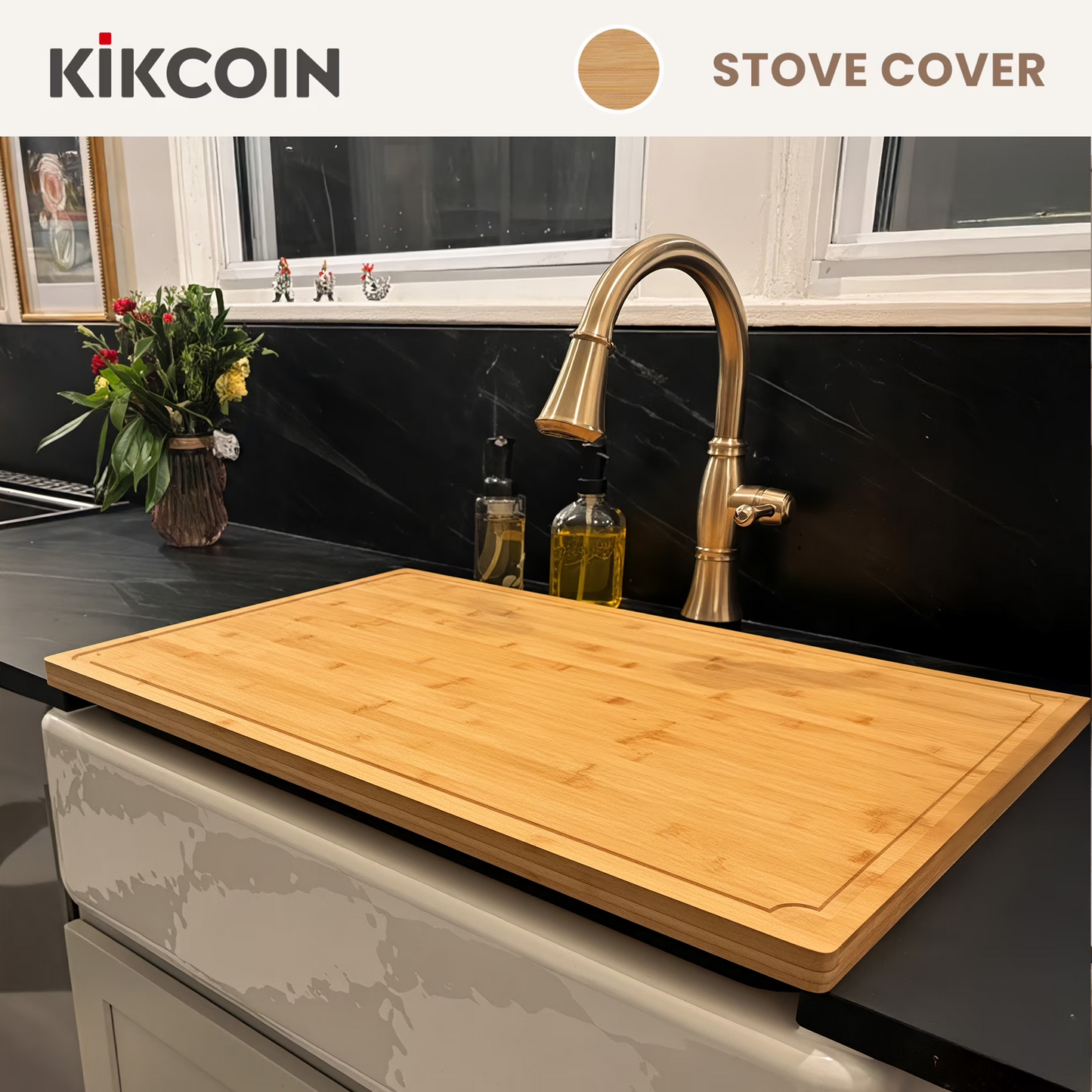 Kikcoin 30 x 20 Extra Large Bamboo Cutting Board, Stove Top Cover Large Noodle Board, Over the Sink Cutting Board, Wooden Chopping Board for Kitchen, 4XL