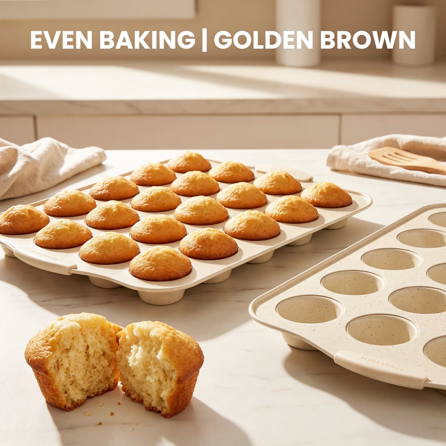 Kikcoin 2 Pack Muffin Pan Set, 24-Cup Non-stick Cupcake Pan, Carbon Steel Baking Pans Oven Safe up to 446℉