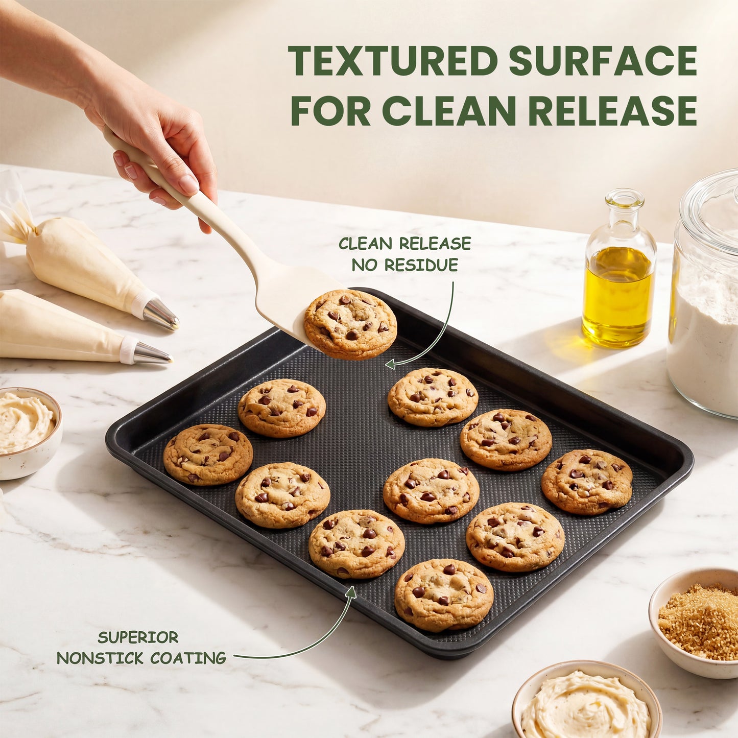 Kikcoin 3-Piece Nonstick Baking Sheets, Carbon Steel Cookie Sheet Set with Diamond Texture, Heavy Duty Baking Pans for Oven, Black