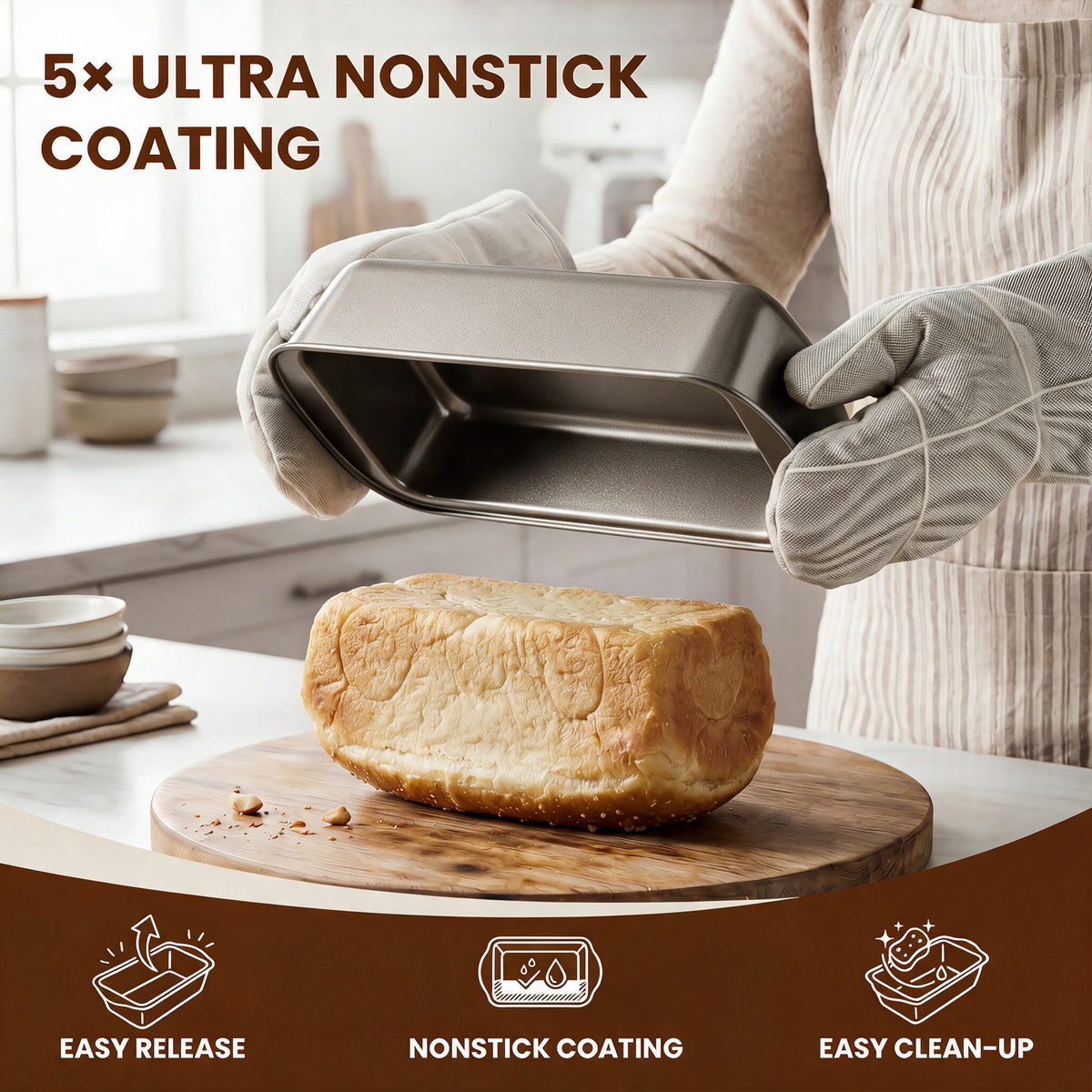 Kikcoin 4-Piece Loaf Pan Set, 9"*5" Non-Stick Baking Pan, Carbon Steel Bakeware, Easy Release & Oven Safe Meatloaf Pan for Banana Bread, Cake & Pastry Baking, Champagne Gold