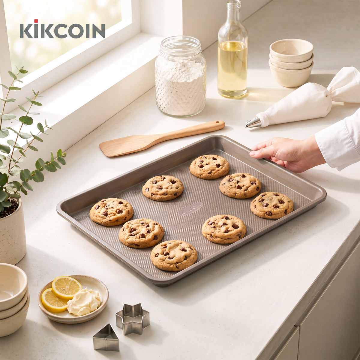 Kikcoin 3-Piece Nonstick Baking Sheets, Carbon Steel Cookie Sheet Set with Textured Surface, Heavy Duty Baking Pans for Oven, Champagne Gold