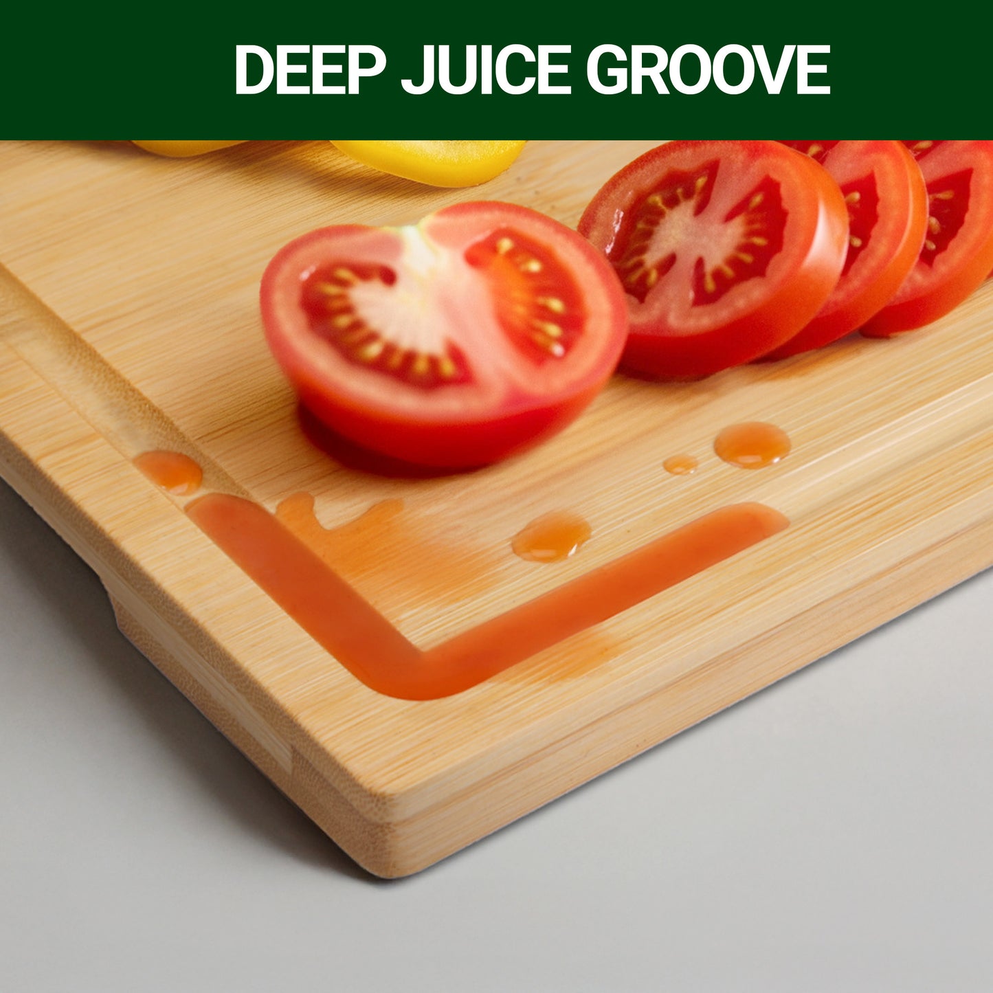 Kikcoin Bamboo Cutting Boards for Kitchen, with Deep Juice Groove and Inner Handle, 17.1" x 11.4"