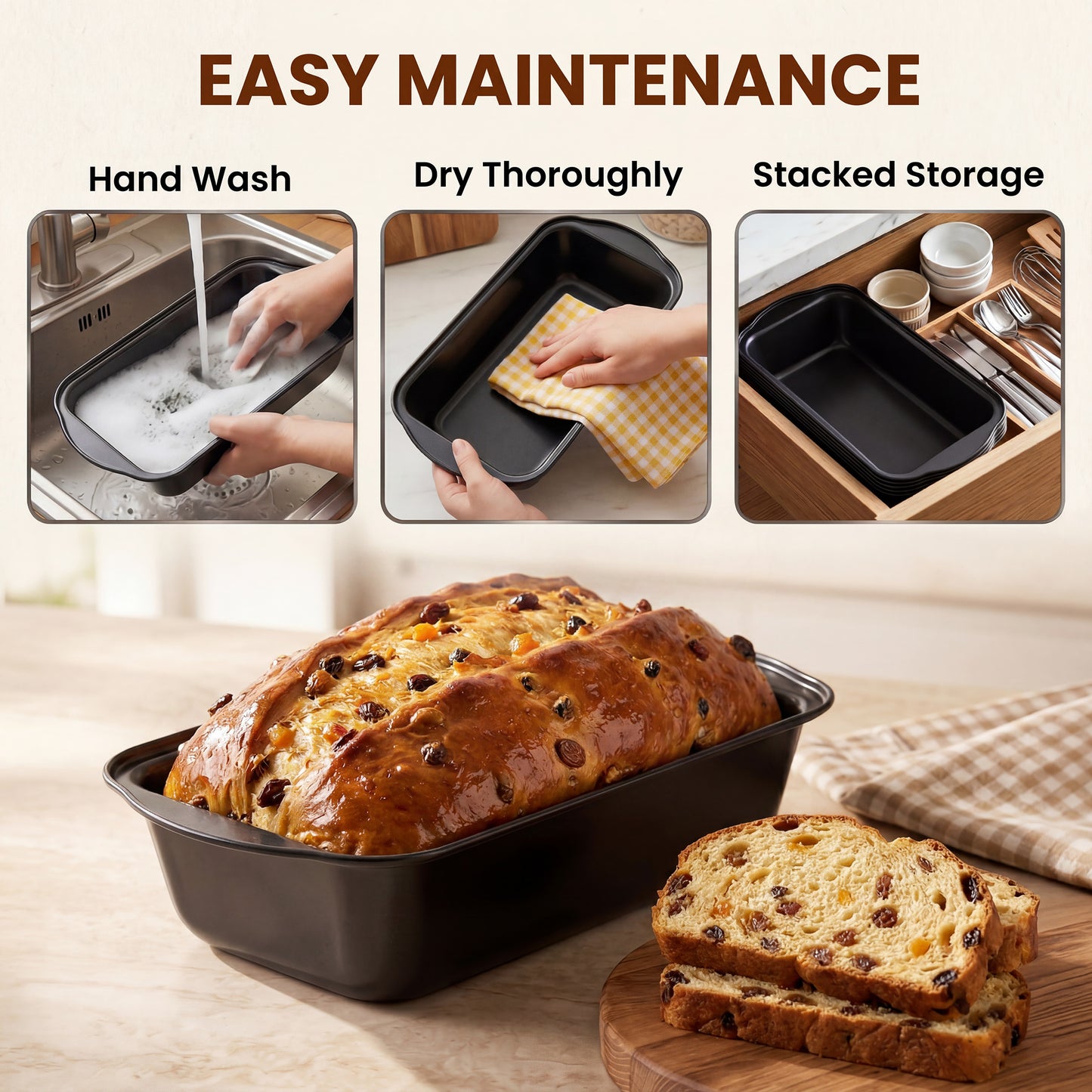 Kikcoin 4-Piece Loaf Pan Set, 9"*5" Non-Stick Baking Pan, Carbon Steel Bakeware, Easy Release & Oven Safe Meatloaf Pan for Banana Bread, Cake & Pastry Baking