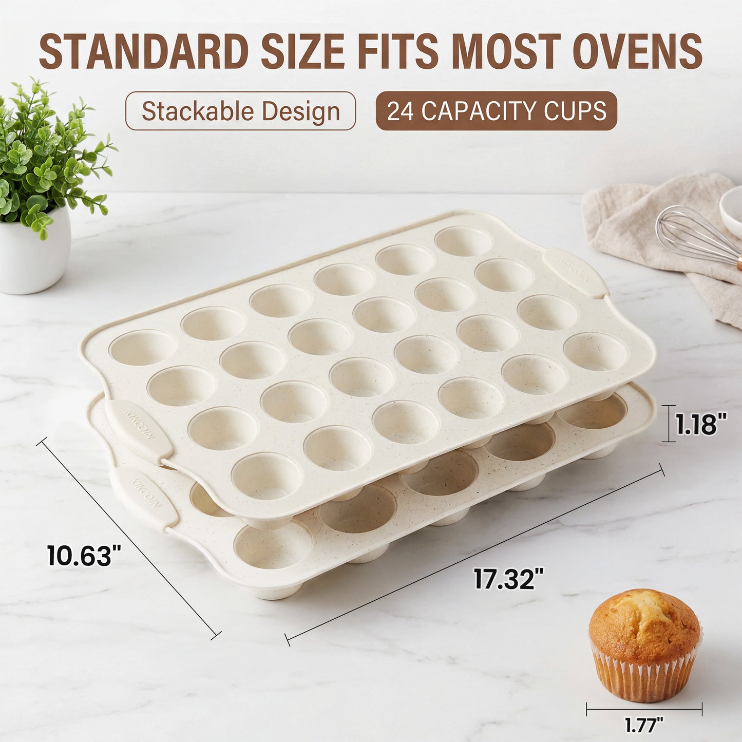Kikcoin 2 Pack Muffin Pan Set, 24-Cup Non-stick Cupcake Pan, Carbon Steel Baking Pans Oven Safe up to 446℉