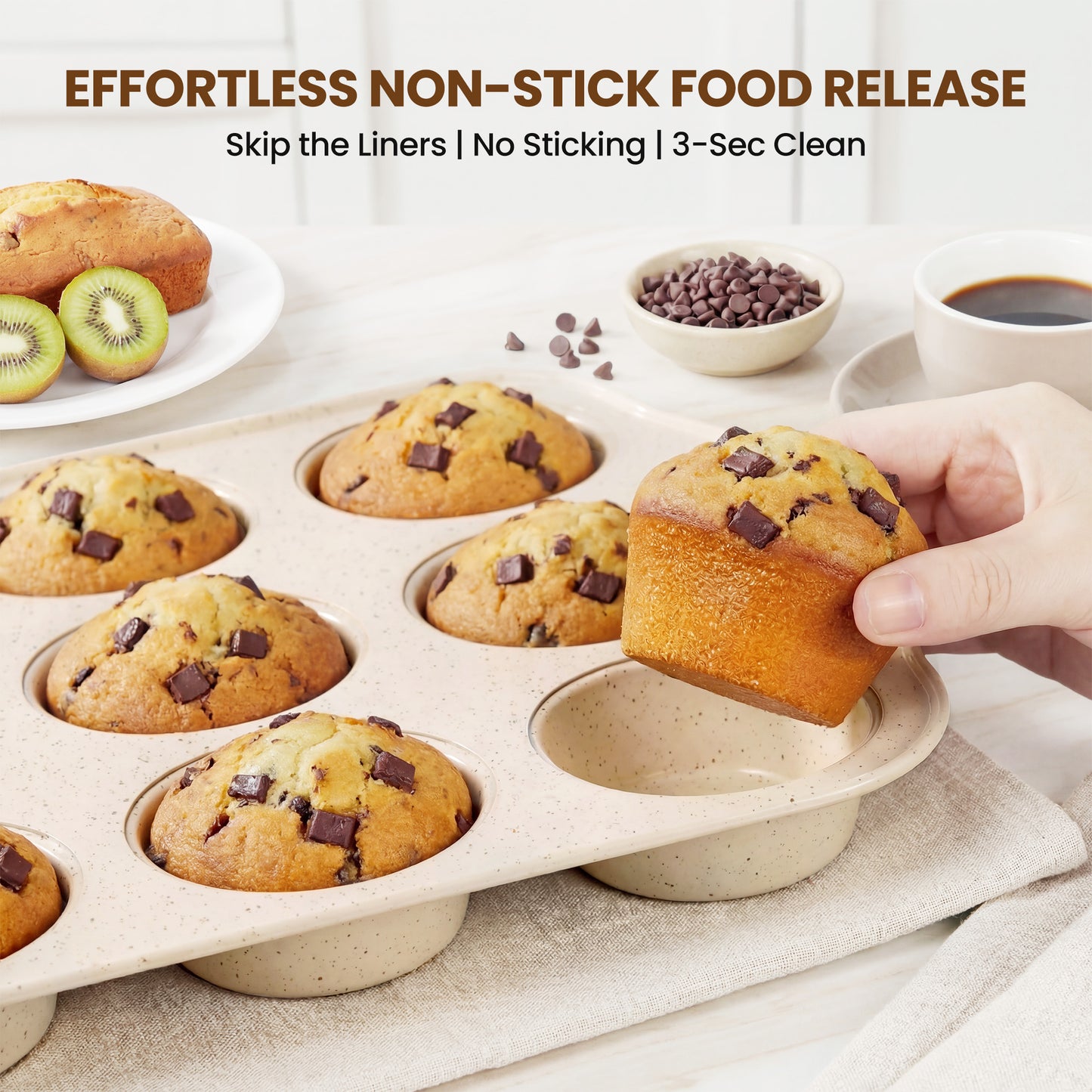 Kikcoin 2 Pack Muffin Pan Set, 12-Cup Non-stick Cupcake Pan, Carbon Steel Baking Pans Oven Safe up to 446℉