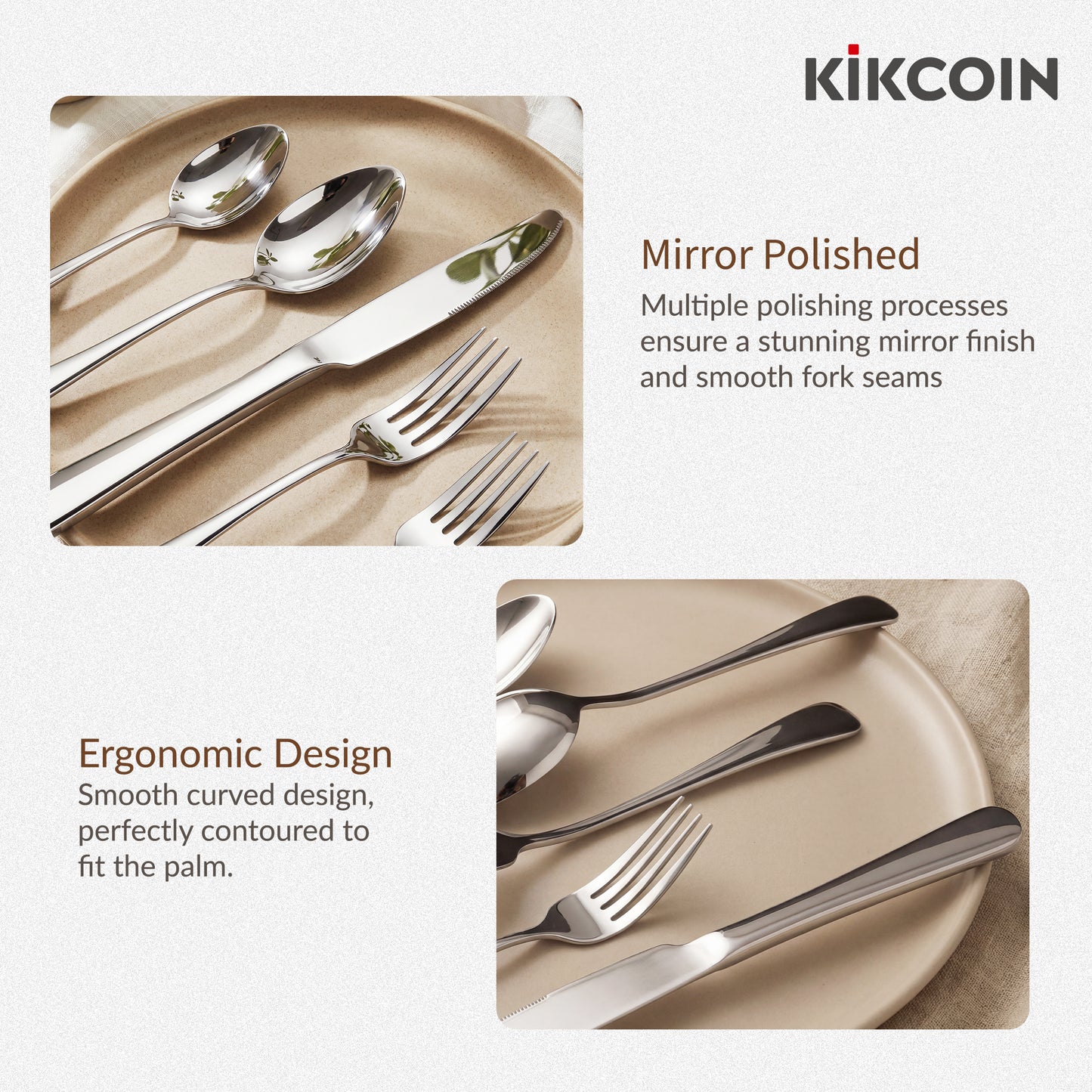 Kikcoin Silverware Set for 8, 49 Pcs Stainless Steel Flatware Set, Mirror Polished Tableware Cutlery for Home, Restaurant, Dishwasher Safe