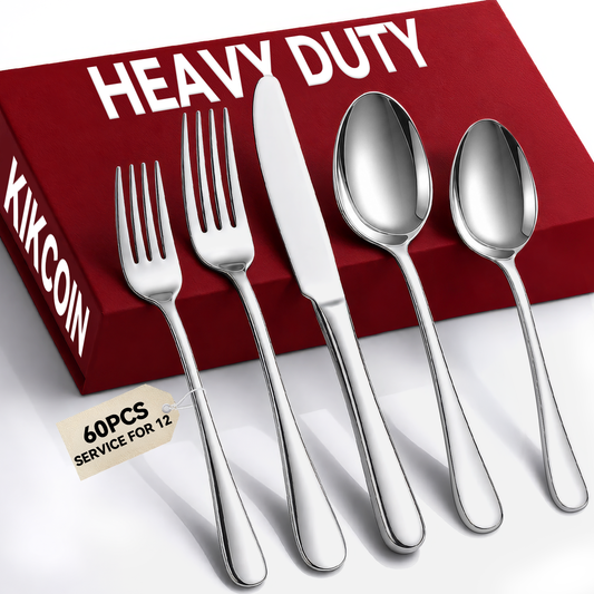60 Pcs Silverware Set for 12, Stainless Steel Flatware Utensil Cutlery Set | Rust-Proof, Heavy Duty, Mirror Polished Knives Forks and Spoons Set, Dishwasher Safe for Kitchen Dining, Wedding Housewarming
