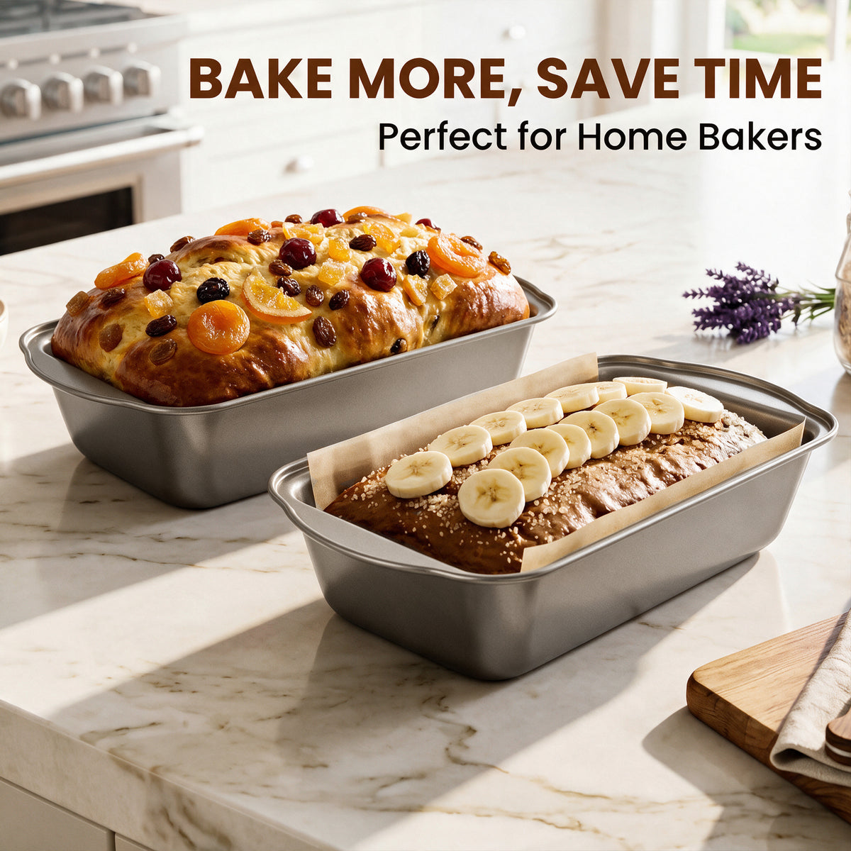 Kikcoin 4-Piece Loaf Pan Set, 9"*5" Non-Stick Baking Pan, Carbon Steel Bakeware, Easy Release & Oven Safe Meatloaf Pan for Banana Bread, Cake & Pastry Baking, Champagne Gold