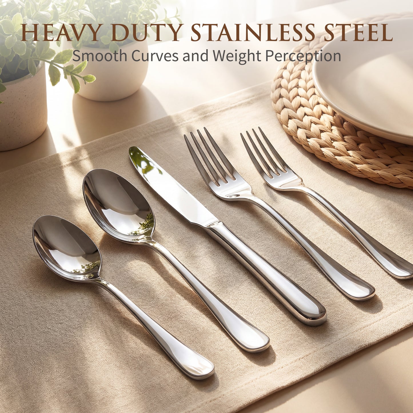 Kikcoin Silverware Set for 8, 49 Pcs Stainless Steel Flatware Set, Mirror Polished Tableware Cutlery for Home, Restaurant, Dishwasher Safe