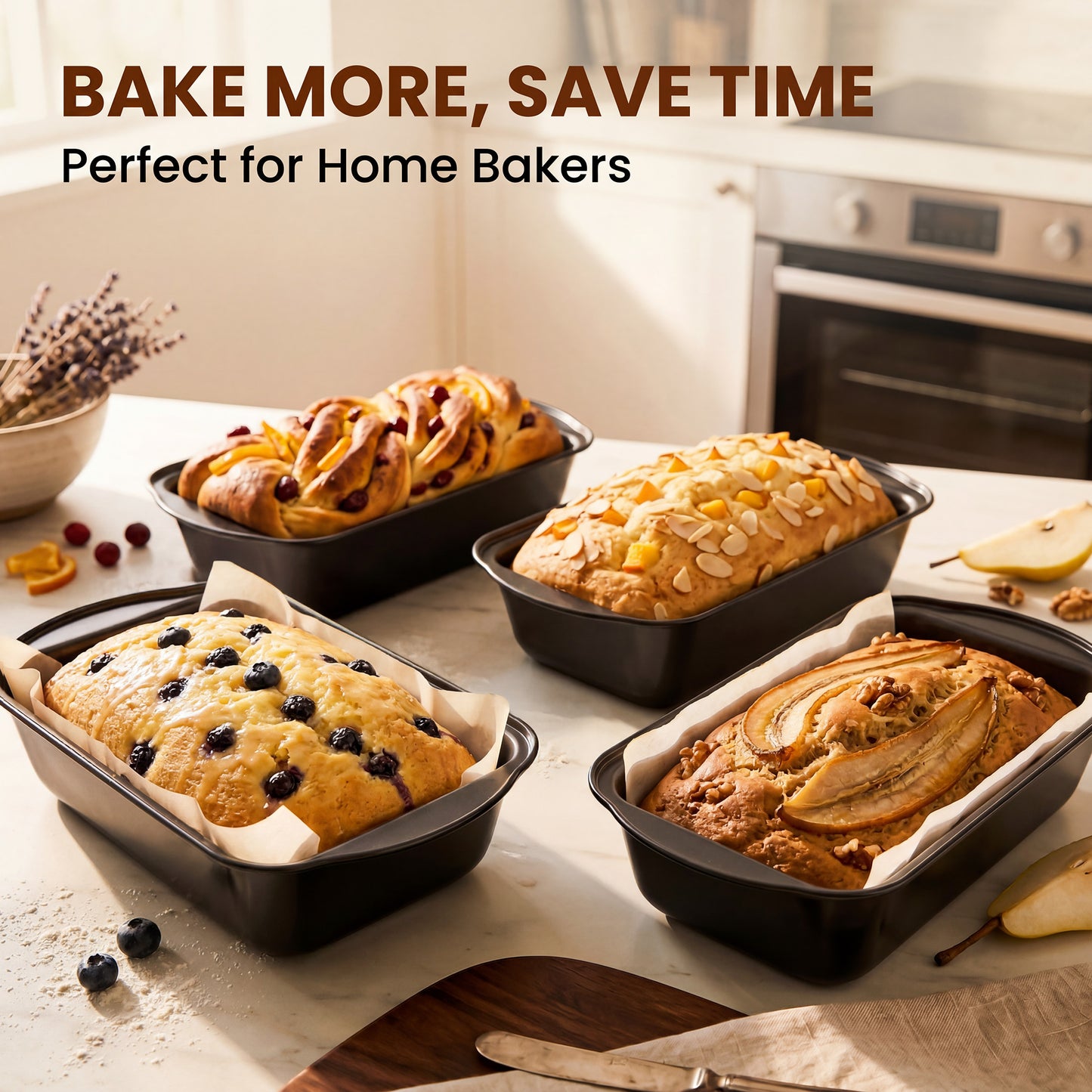 Kikcoin 4-Piece Loaf Pan Set, 9"*5" Non-Stick Baking Pan, Carbon Steel Bakeware, Easy Release & Oven Safe Meatloaf Pan for Banana Bread, Cake & Pastry Baking