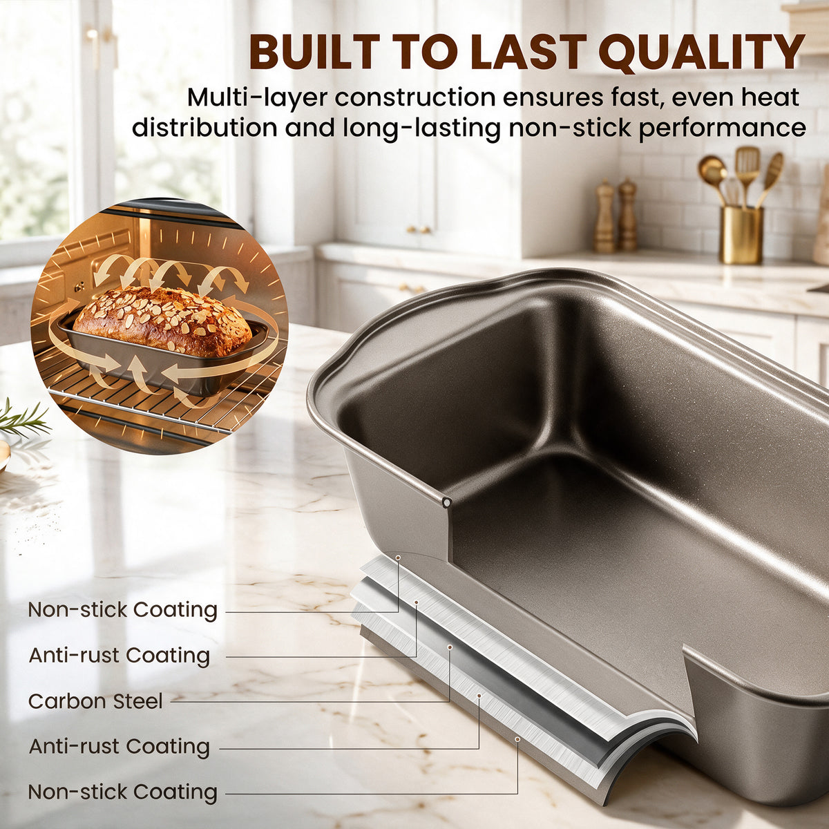 Kikcoin 4-Piece Loaf Pan Set, 9"*5" Non-Stick Baking Pan, Carbon Steel Bakeware, Easy Release & Oven Safe Meatloaf Pan for Banana Bread, Cake & Pastry Baking, Champagne Gold