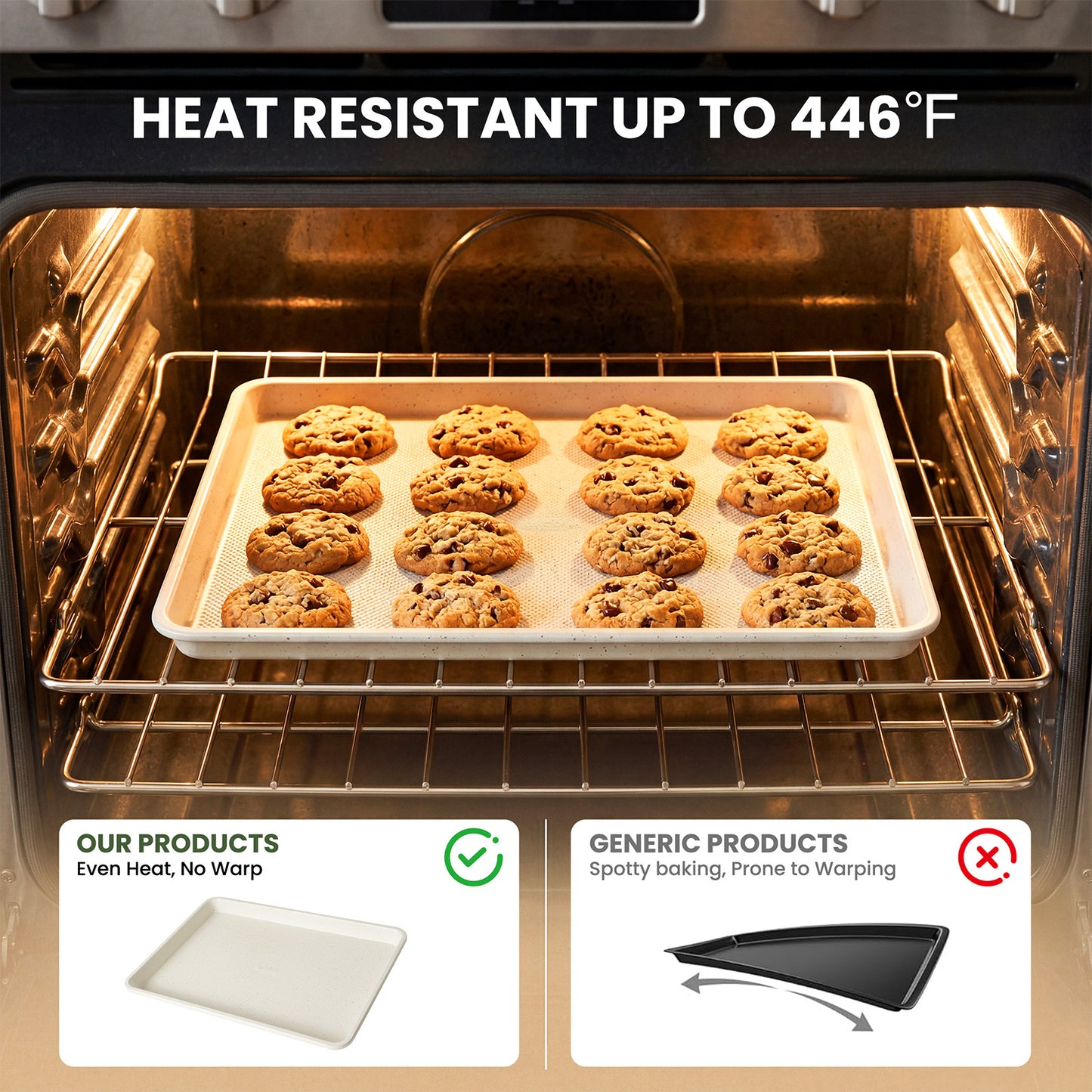 Kikcoin 3-Piece Nonstick Baking Sheets, Carbon Steel Cookie Sheet Set with Diamond Texture, Heavy Duty Baking Pans for Oven, Beige