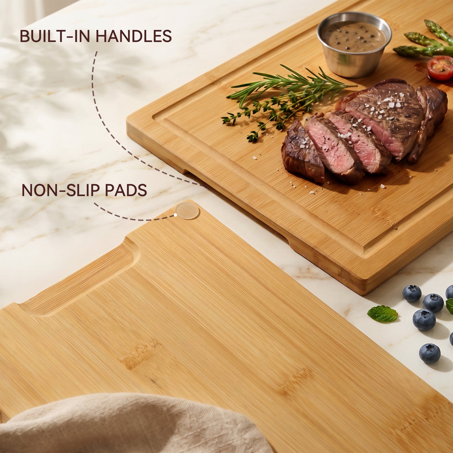 Kikcoin Cutting Board, 4-Piece Bamboo Wood Chopping Boards with Rack, Wooden Charcuterie Board for Kitchen