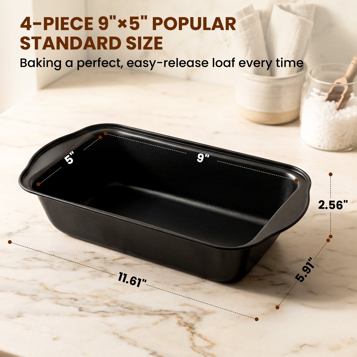 Kikcoin 4-Piece Loaf Pan Set, 9"*5" Non-Stick Baking Pan, Carbon Steel Bakeware, Easy Release & Oven Safe Meatloaf Pan for Banana Bread, Cake & Pastry Baking