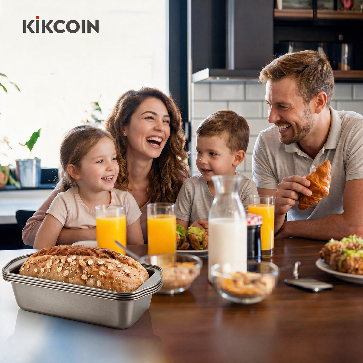 Kikcoin 4-Piece Loaf Pan Set, 9"*5" Non-Stick Baking Pan, Carbon Steel Bakeware, Easy Release & Oven Safe Meatloaf Pan for Banana Bread, Cake & Pastry Baking, Champagne Gold