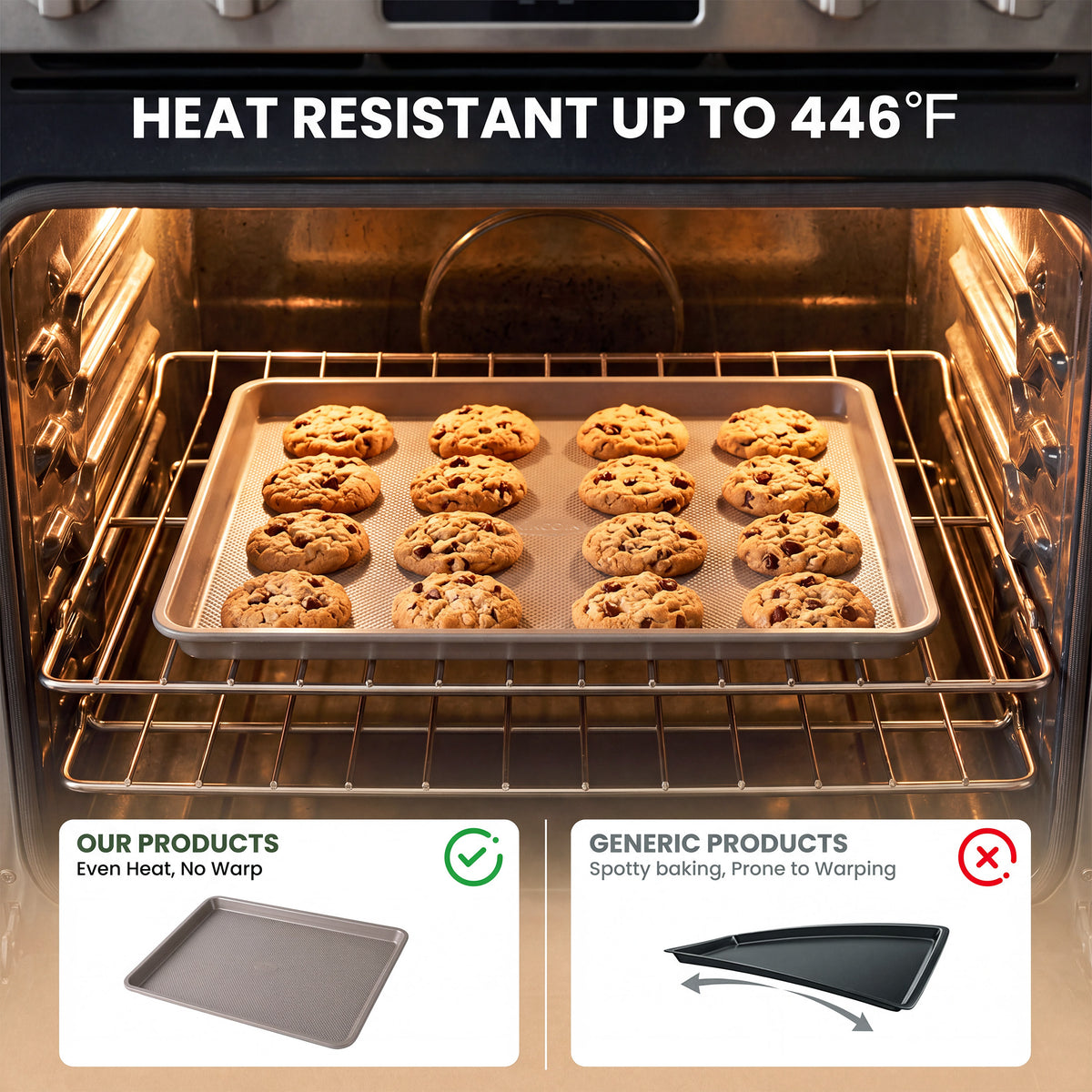 Kikcoin 3-Piece Nonstick Baking Sheets, Carbon Steel Cookie Sheet Set with Textured Surface, Heavy Duty Baking Pans for Oven, Champagne Gold