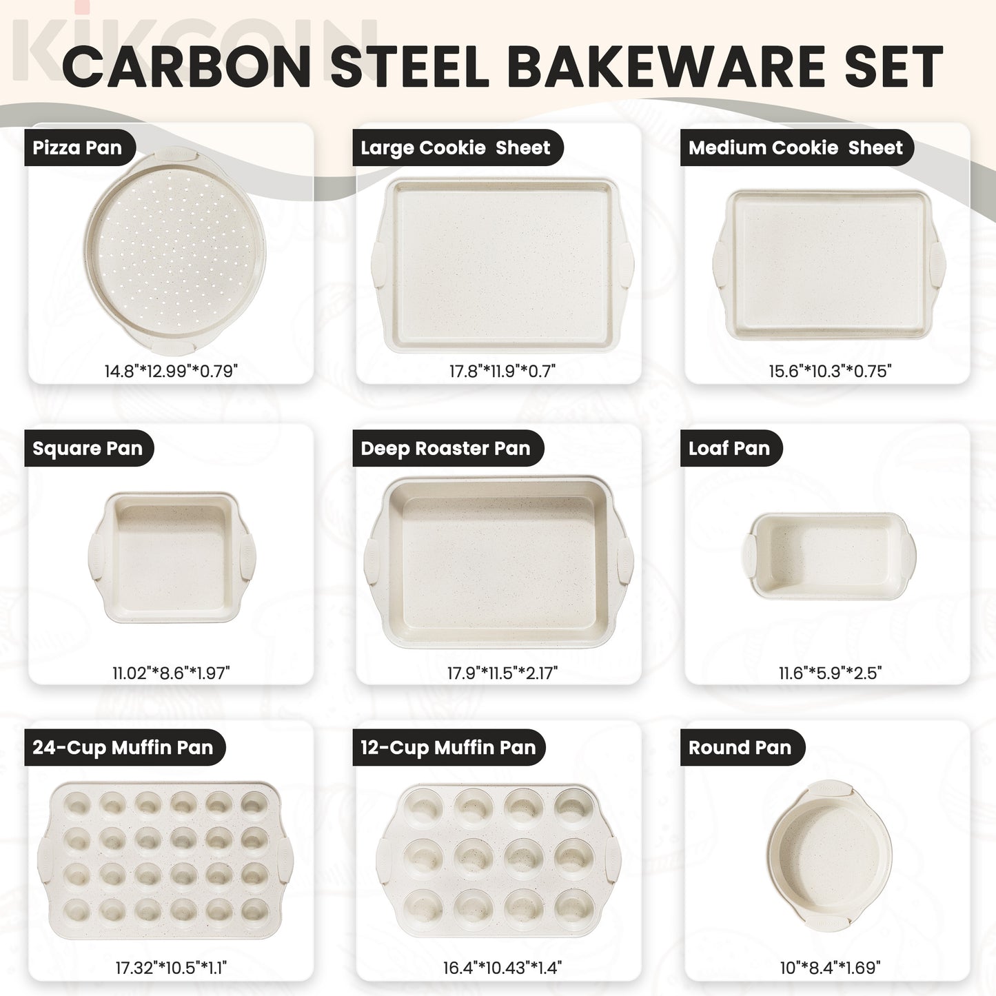 Kikcoin Kitchen Bakeware Set, Nonstick Coating Baking Sheet Pans with Silicone Handles, Cookie Sheets for Baking(Beige)