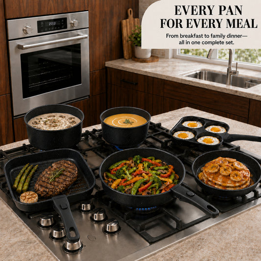 KIKCOIN 24-Piece Nonstick Pots and Pans Set, Cookware with Removable Handle Complete Cooking Set; Induction Ready, Stackable, Dishwasher & Oven Safe to 480°F, PFAS-Free; Includes Frying Pans, Egg Pan