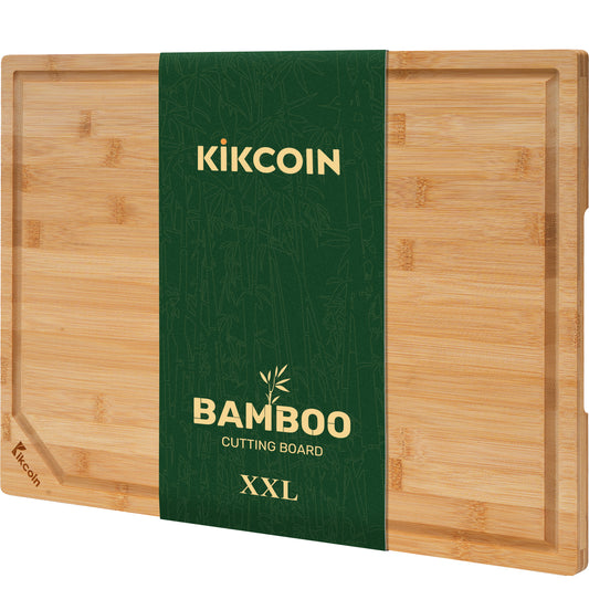 Kikcoin Bamboo Cutting Boards for Kitchen, Large Wood Chopping Board with Deep Juice Groove and Inner Handle, 2XL, 20" x 14"